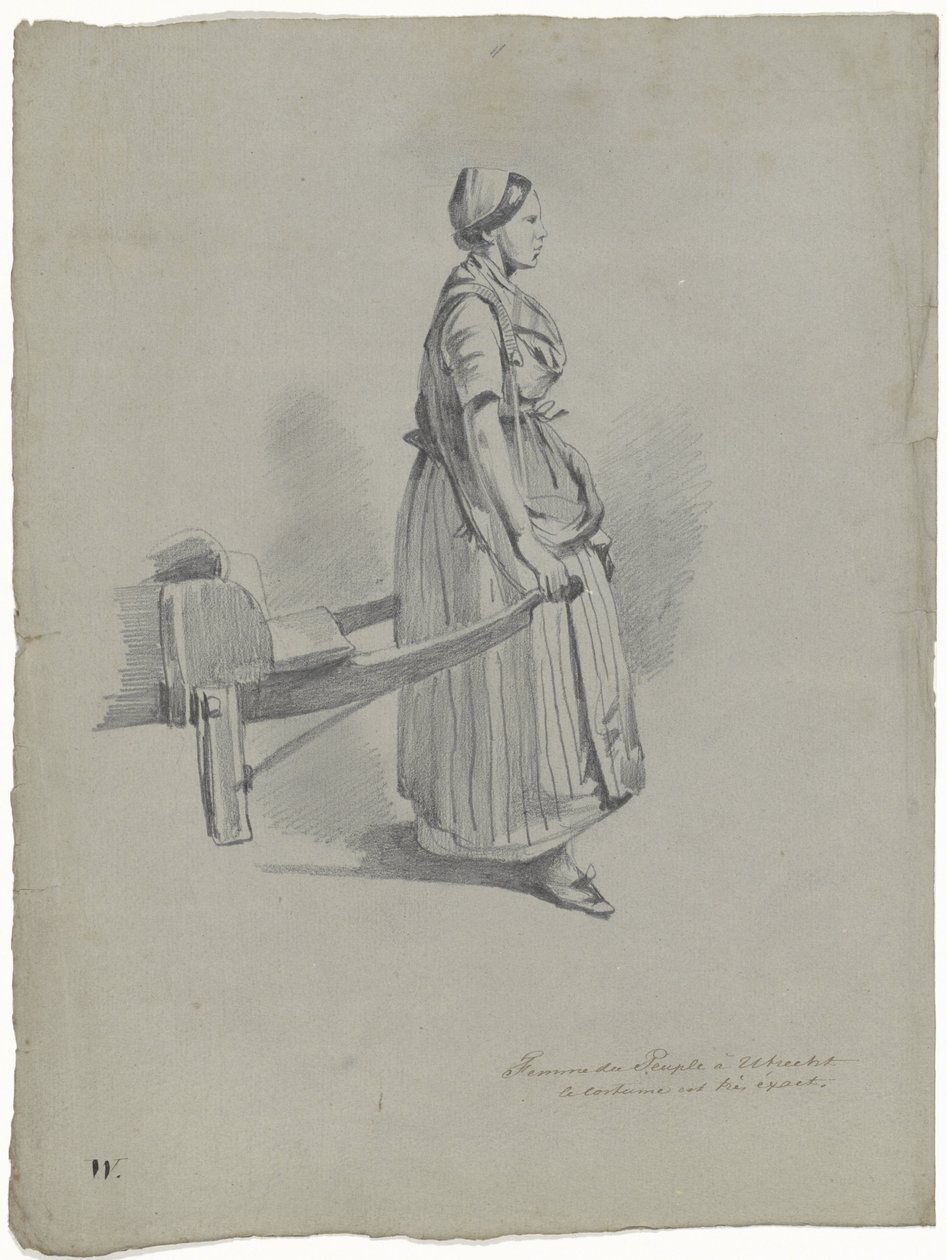 Utrecht Femme du Peuple à Utrecht'te bir arabayı çeken ayakta duran kadın (nesnedeki başlık) by Pieter van Loon