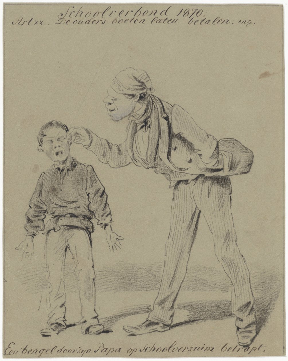 Baba ve oğul Bir serseri, babası tarafından okula gelmeden yakalandı (nesnedeki başlık) by Pieter van Loon