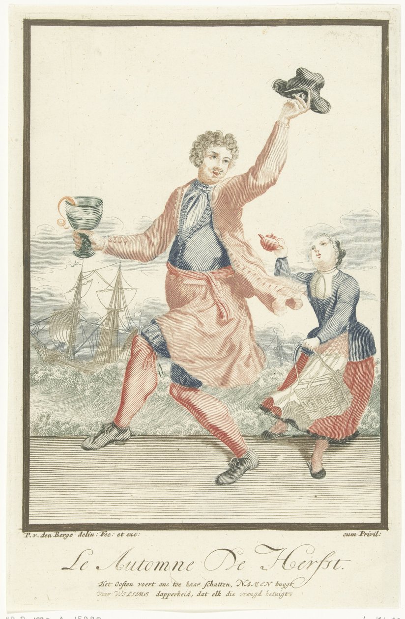 Elinde bir rummer ile dans eden adam Le Automne / Sonbahar (nesne üzerindeki başlık) Dört Mevsim (dizi adı) by Pieter van den Berge
