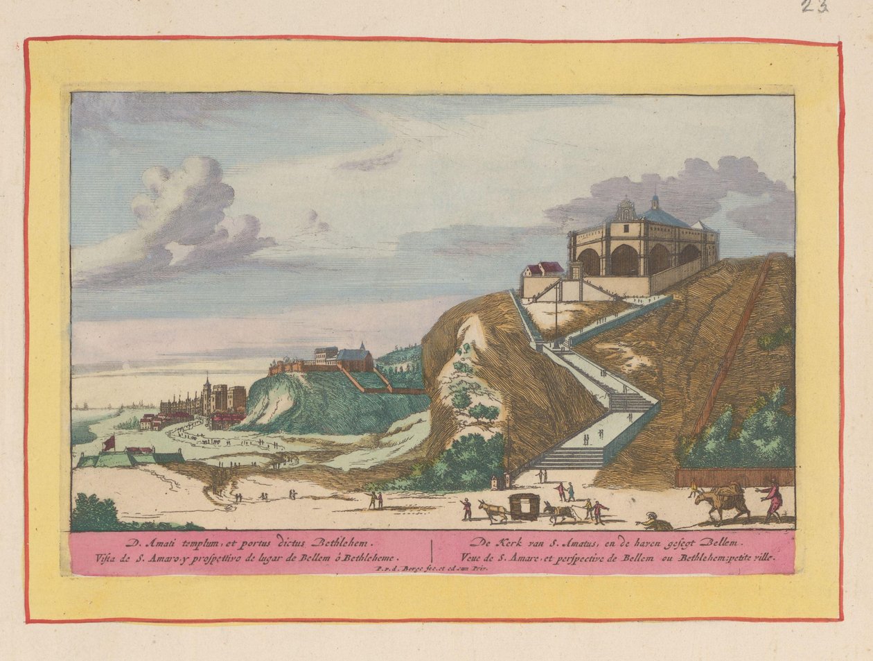 Lizbon yakınlarındaki Santo Amaro kilisesinin görünümü S. Amatus Kilisesi ve liman segt Bellem (nesne üzerindeki başlık) Theatrum Hispaniae (...) (dizi adı) by Pieter van den Berge