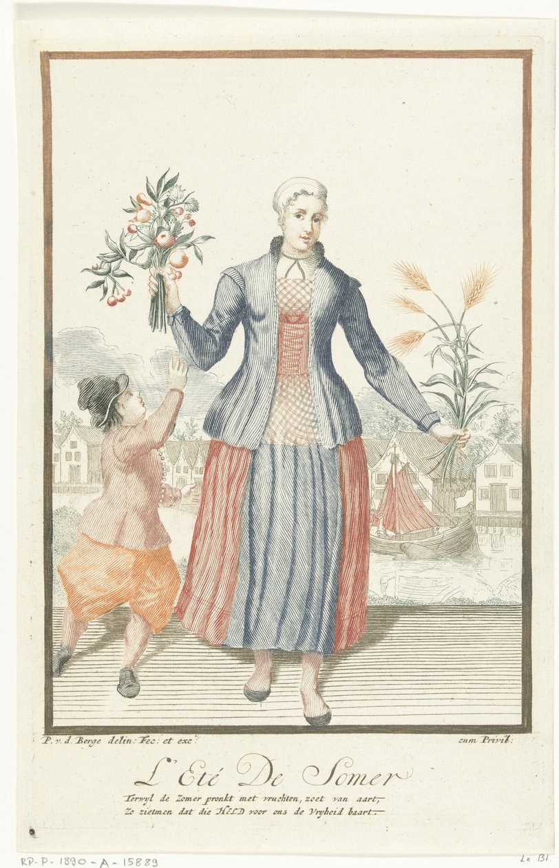 Meyveleri ve mısır başakları olan genç kadın L'Eté / De Somer (nesne üzerindeki başlık) Dört mevsim (dizi başlığı) by Pieter van den Berge
