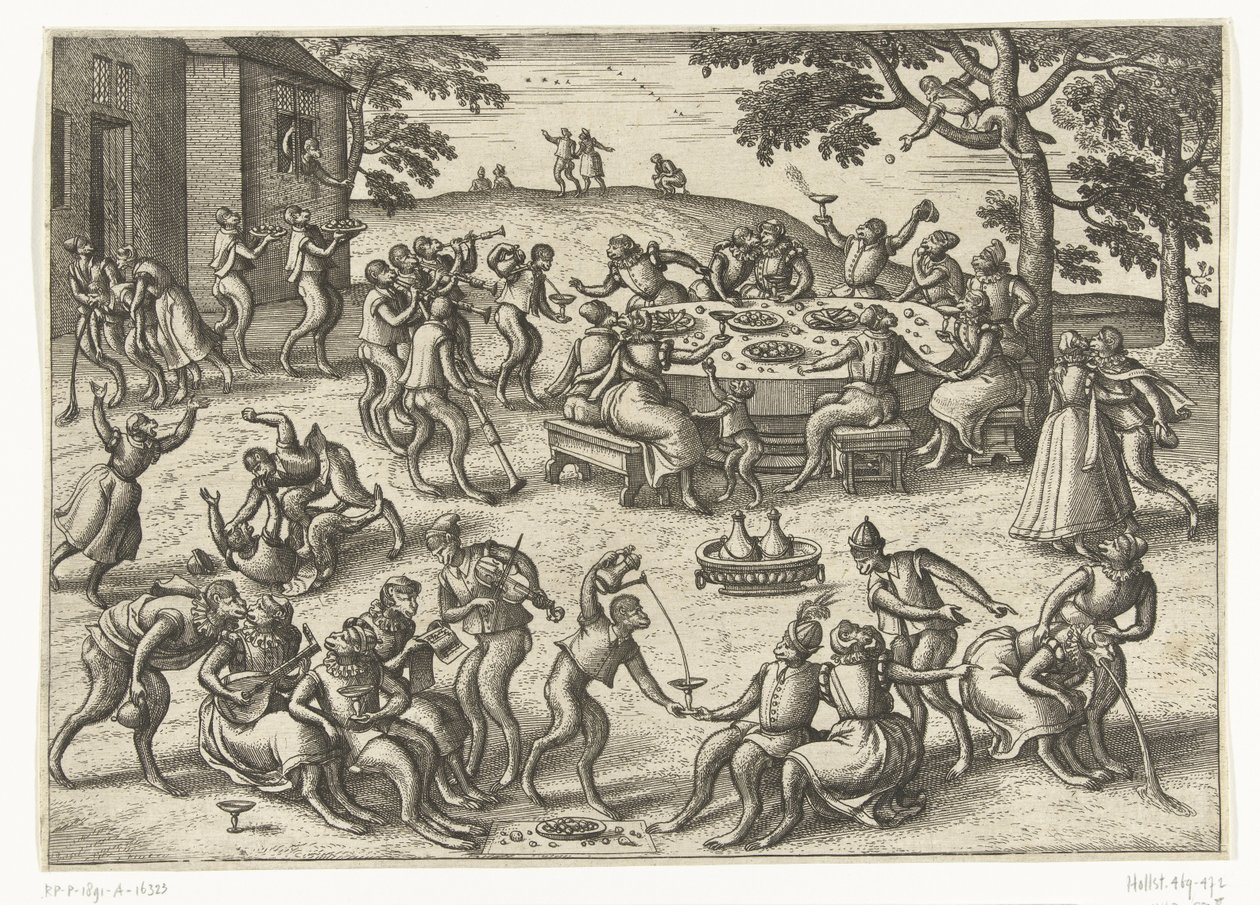 Açık hava ziyafeti Maymun oyunu (dizi başlığı) by Pieter van der Borcht (I)