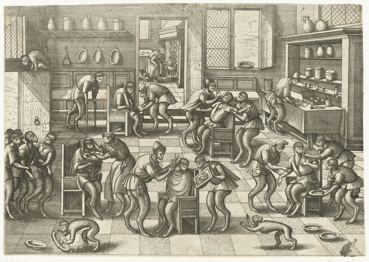 Berberler ve Cerrahlar Dükkanı Maymun oyunu (dizi adı) by Pieter van der Borcht (I)