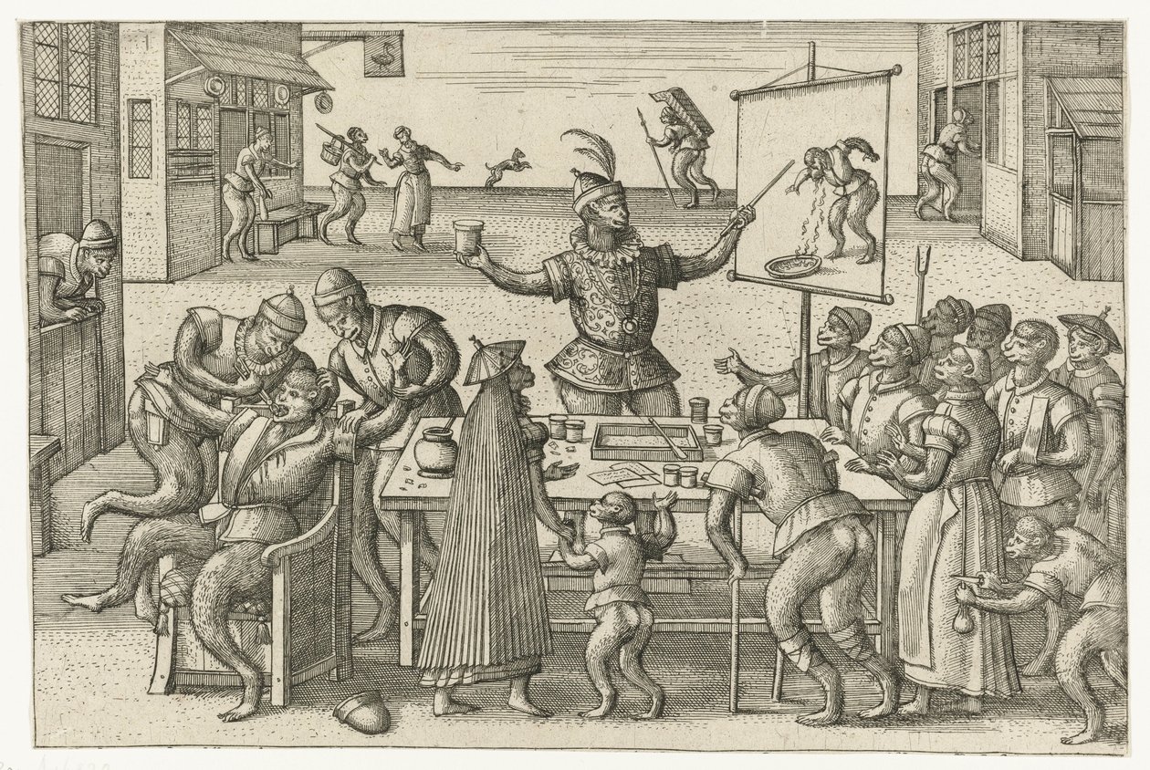 şarlatan Maymun oyunu (dizi adı) by Pieter van der Borcht (I)