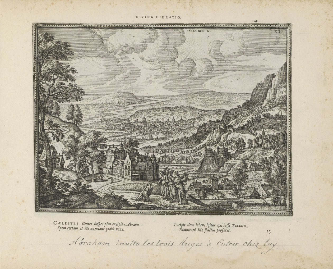 Landschap bir araya geldi Abraham en de drie engelen İlahi aktivite (nesne üzerindeki başlık) Her iki Ahit