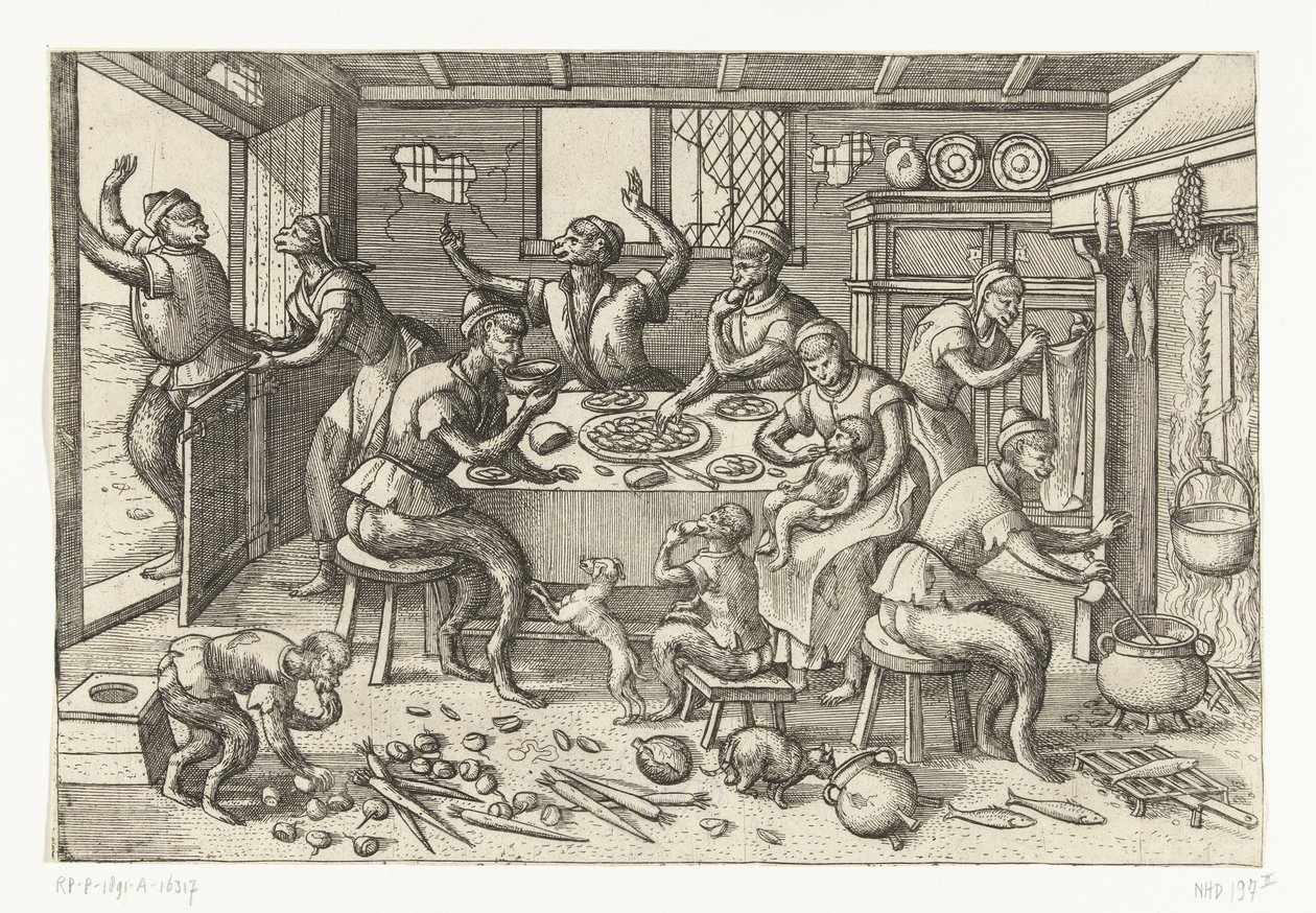 sıska mutfak Maymun oyunu (dizi adı) by Pieter van der Borcht (I)