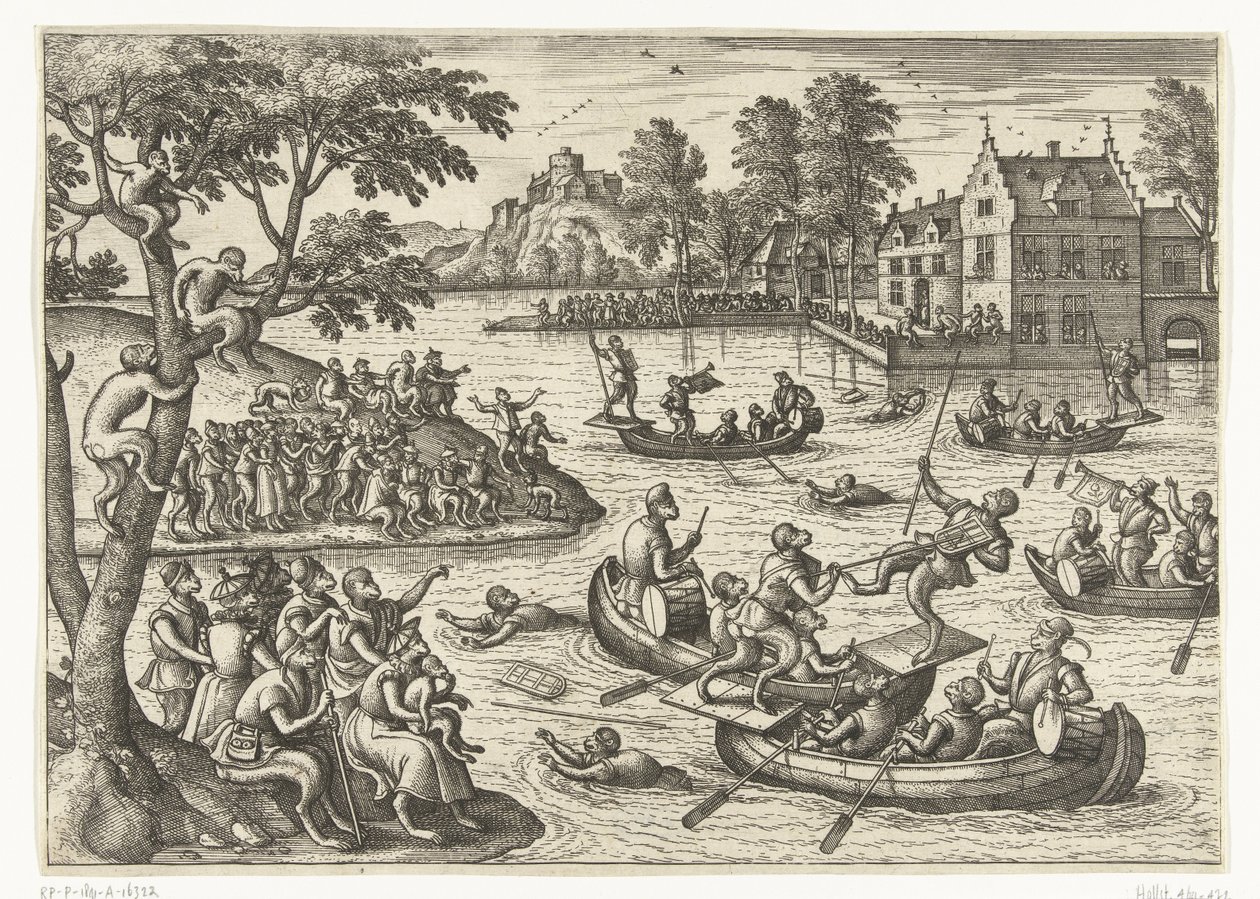 Suda zıplamak Maymun oyunu (dizi adı) by Pieter van der Borcht (I)