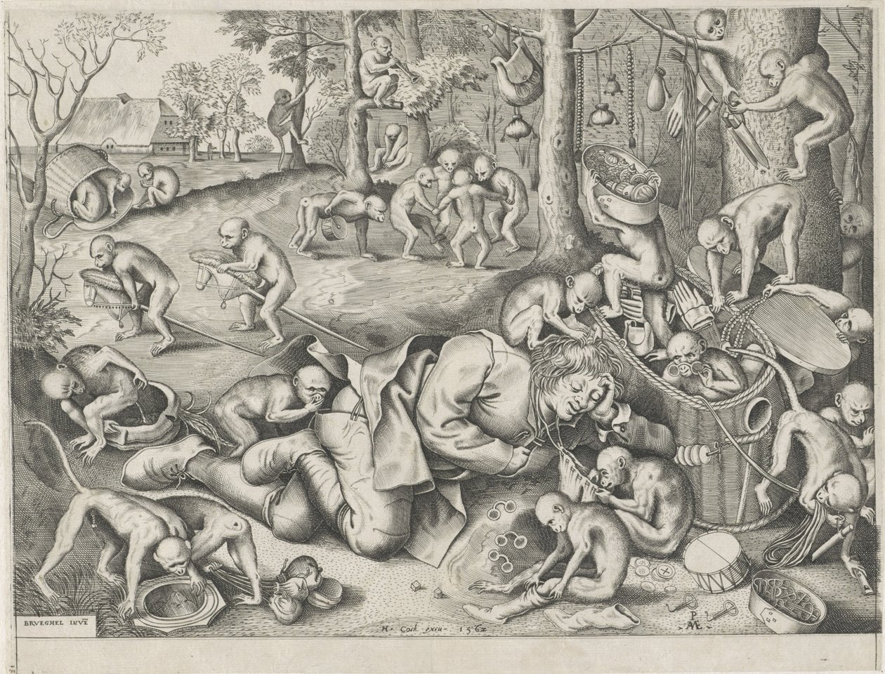 maymunlar tarafından soyulan seyyar satıcı by Pieter van der Heyden