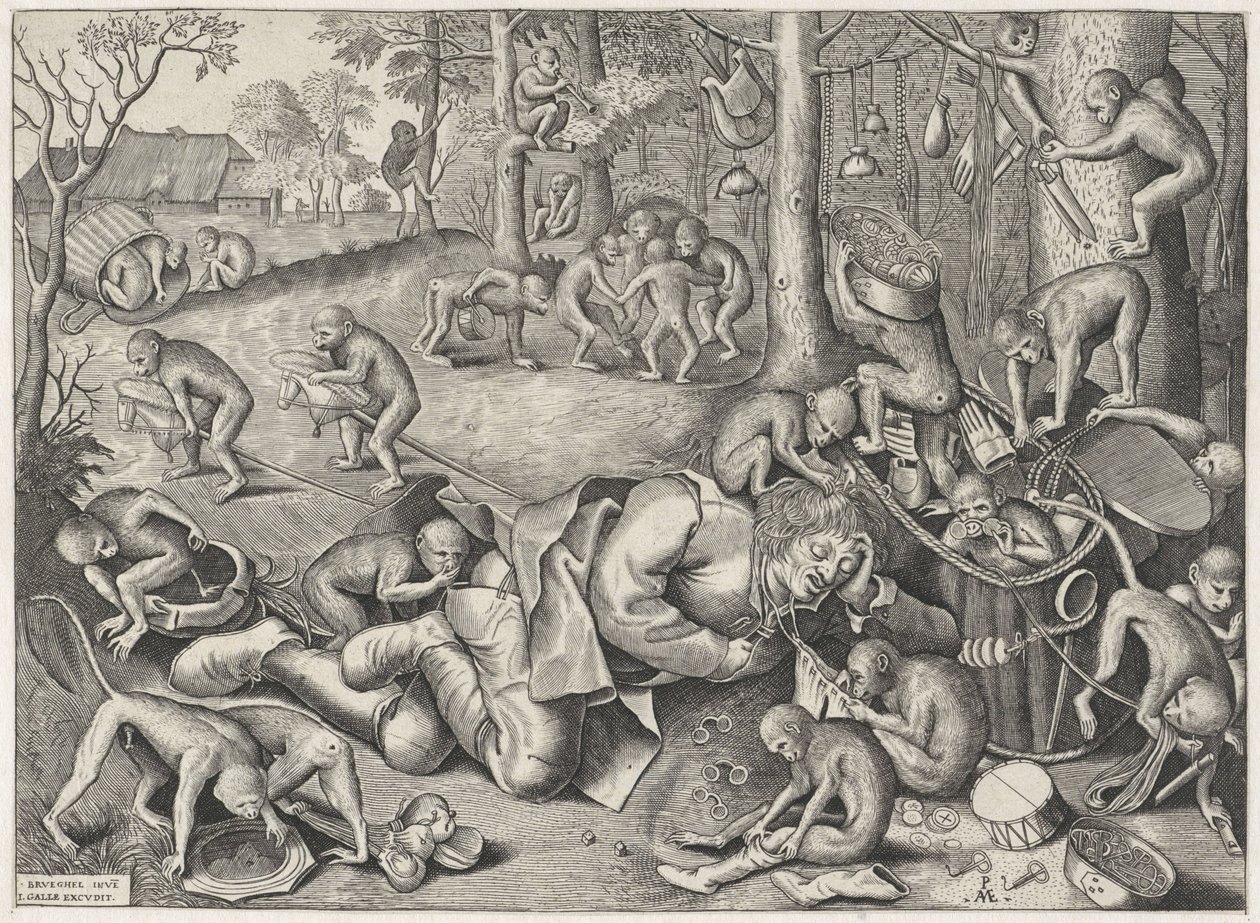 maymunlar tarafından soyulan seyyar satıcı by Pieter van der Heyden
