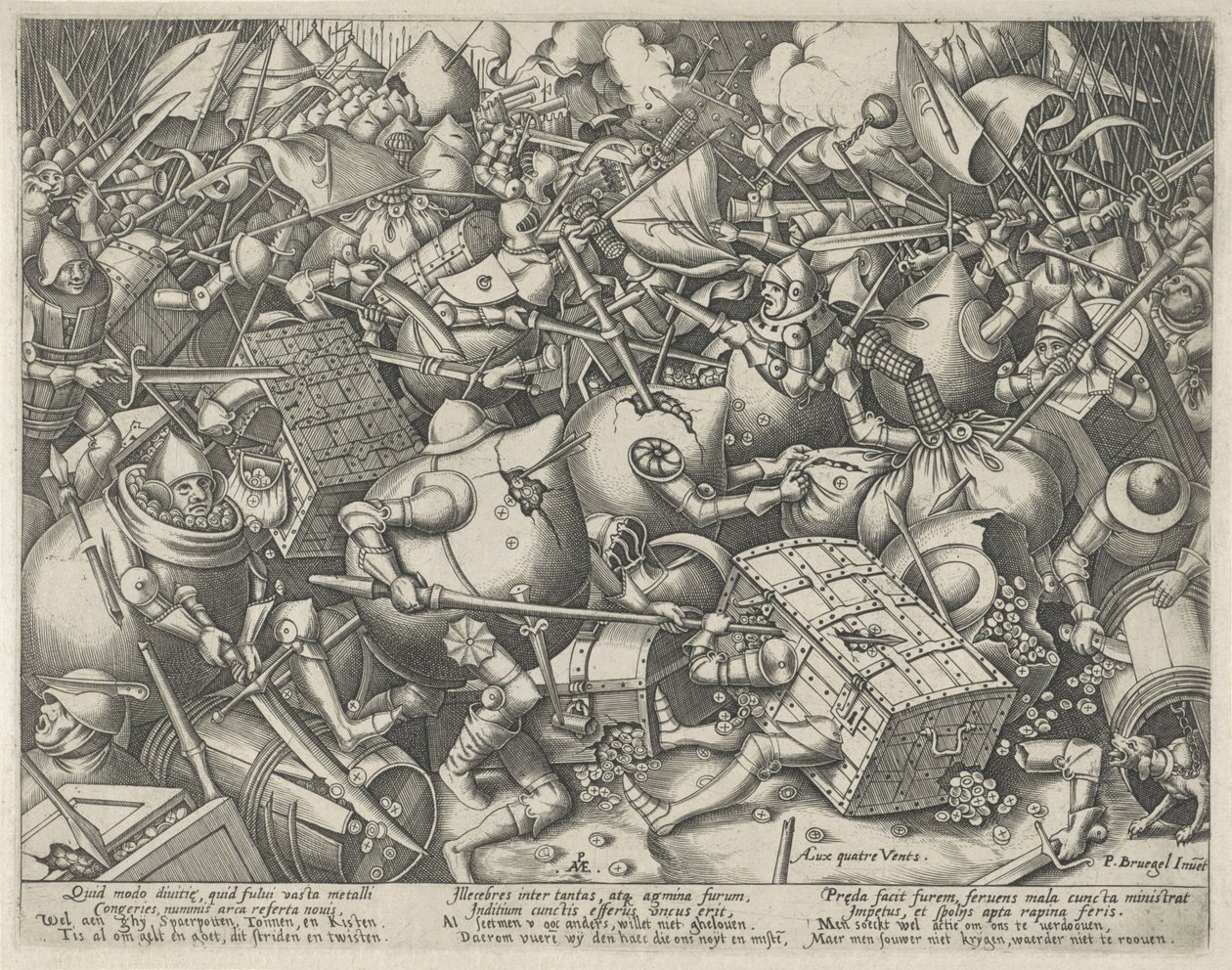 Para çantaları ve para sandıkları arasındaki savaş by Pieter van der Heyden