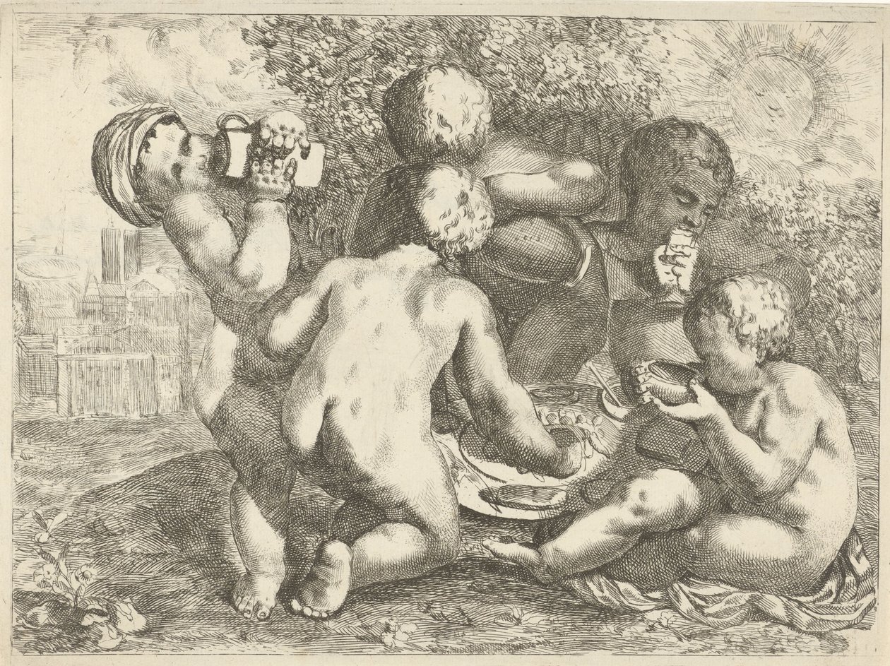 Beş putti ile Bacchanal by Pieter van der Plas (II)