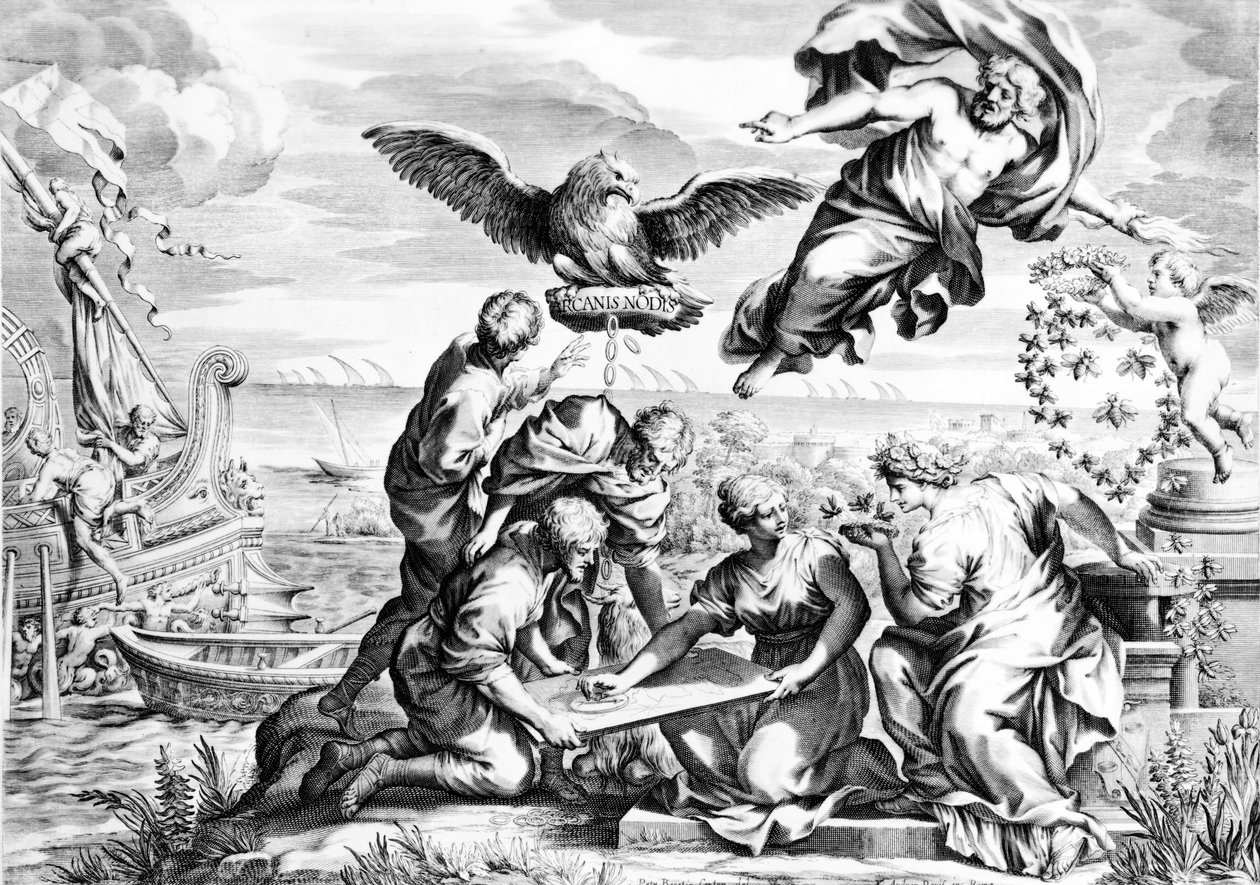 Barberini Ailesinin Alegorisi, Karl Audran tarafından yapılan baskı, c.1623-40 by Pietro da Cortona