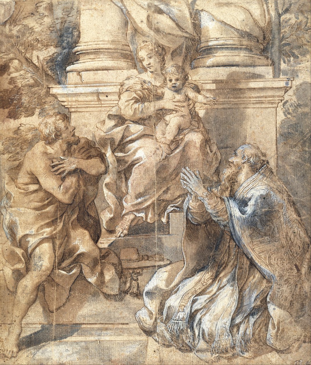 Madonna ve Çocuk, Vaftizci Yahya ve Papa Stephen by Pietro da Cortona