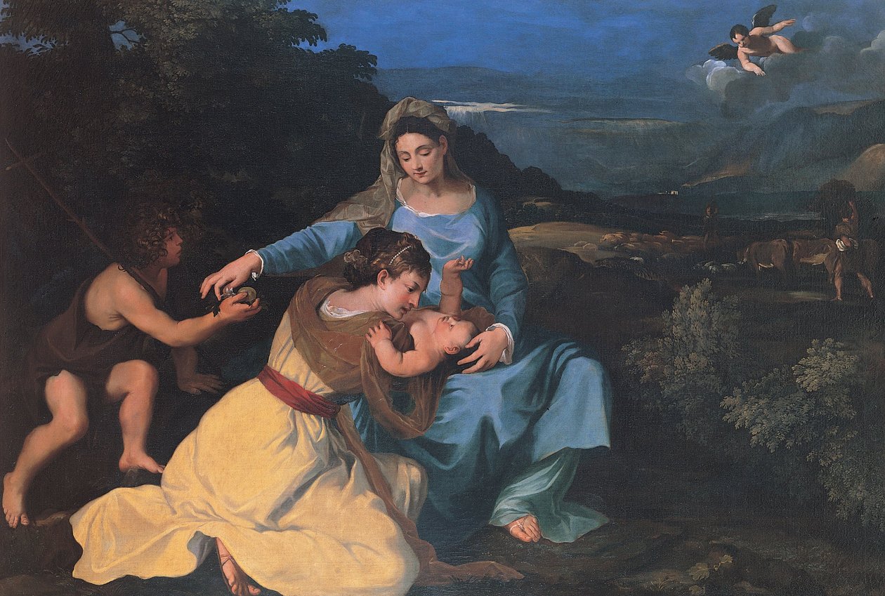 Çocuk, Aziz Catherine ve Aziz John ile Madonna by Pietro da Cortona
