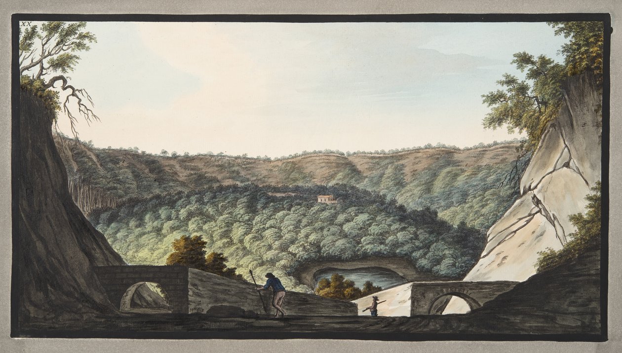 Plaka XIX'de gösterilen noktadan alınan Astruni kraterine bakış; Levha XX, 'Campi Phlegraei: İki Sicilya'nın Volkanları Üzerine Gözlemler'den, Sir William Hamilton (1730-1803), by Pietro Fabris