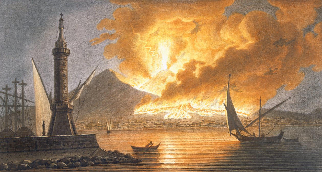 20 Ekim 1767 gecesi Napoli köstebeğinden Vezüv'ün büyük patlamasının görünümü, Sir William Hamilto'nun 'Campi Phlegraei: İki Sicilya Volkanları Üzerine Gözlemler'den 6. Levha by Pietro Fabris