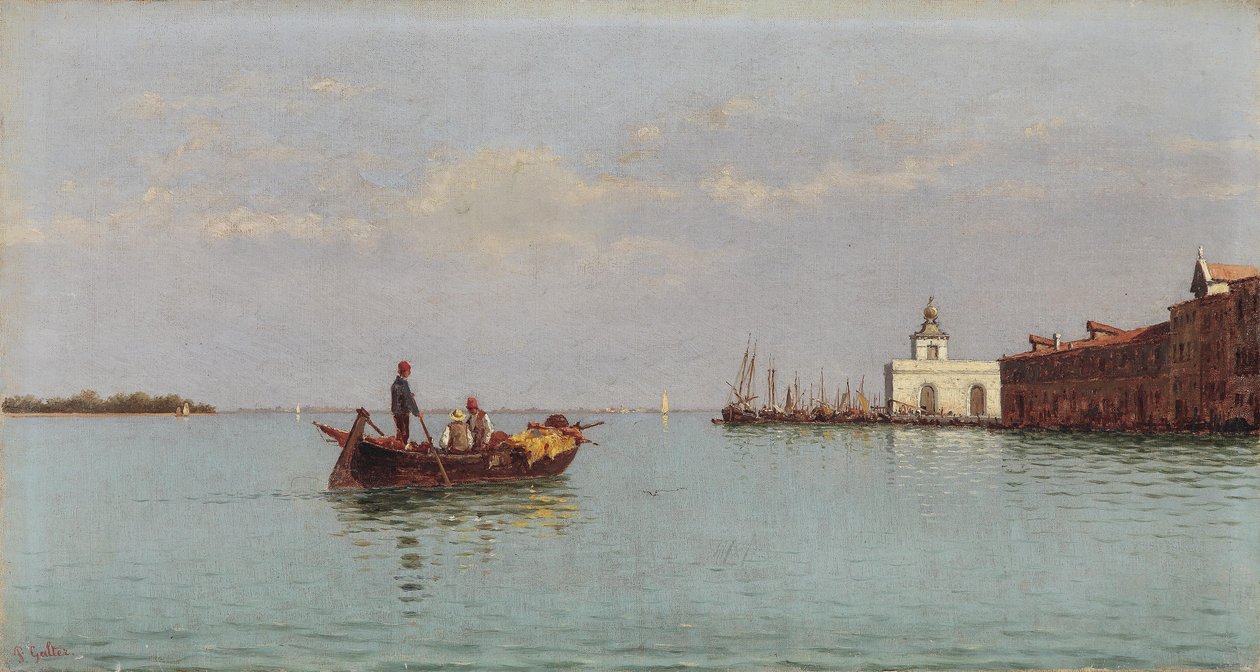 Ön planda bir gondol ile Punta della Dogana