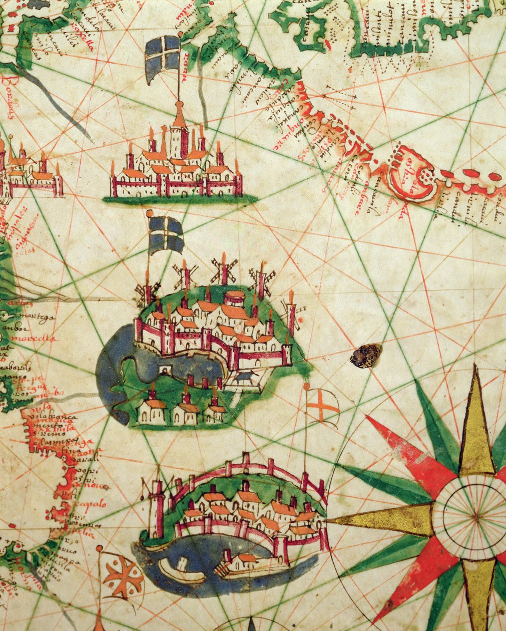Marsilya ve Cenova şehirleri, limanlarıyla birlikte, bir deniz atlasından, 1651 (parşömen üzerine mürekkep) (330919