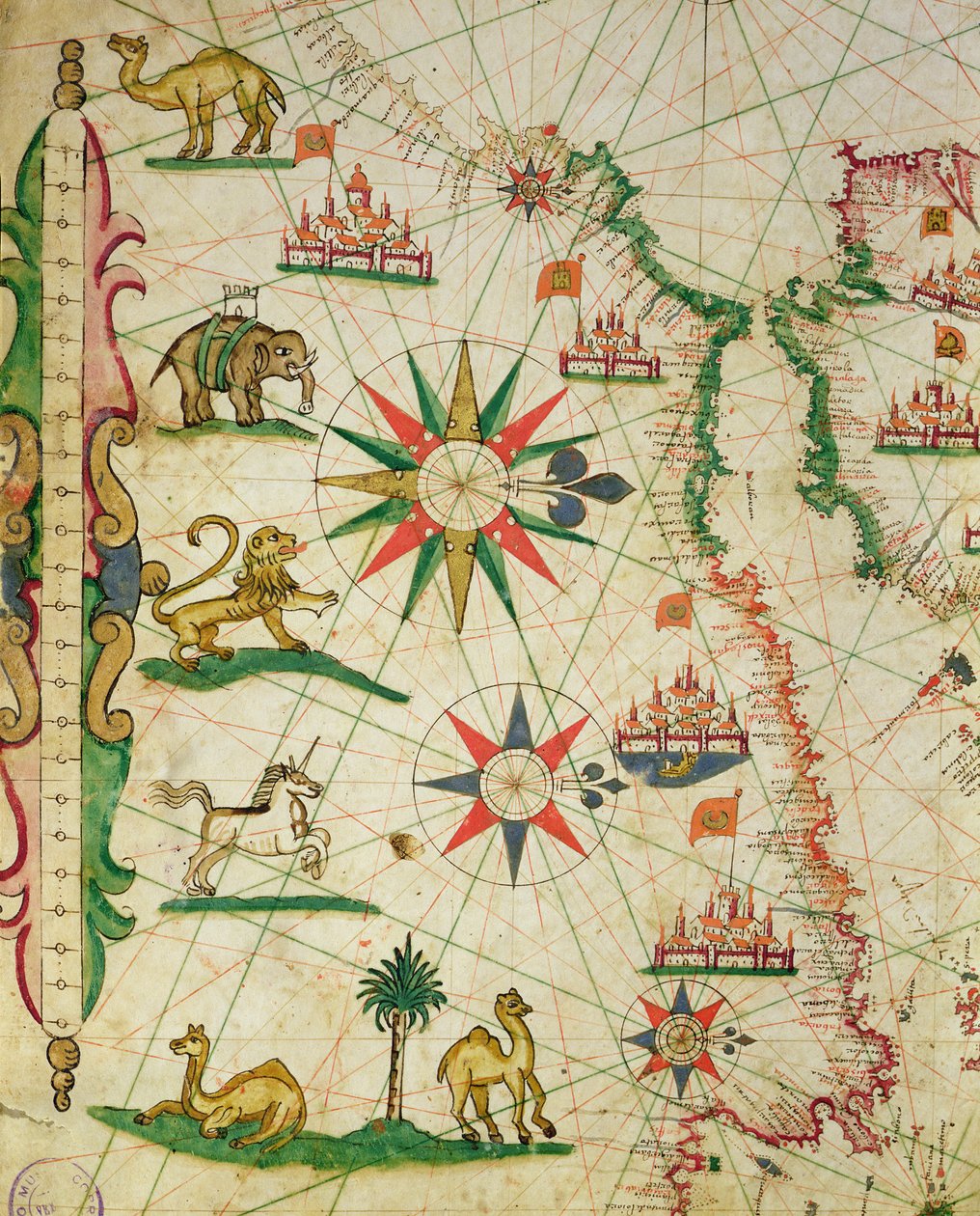 The North African Coast, from a nautical atlas, 1651 (ink on vellum) (detail from 330919) by Pietro Giovanni Prunes
