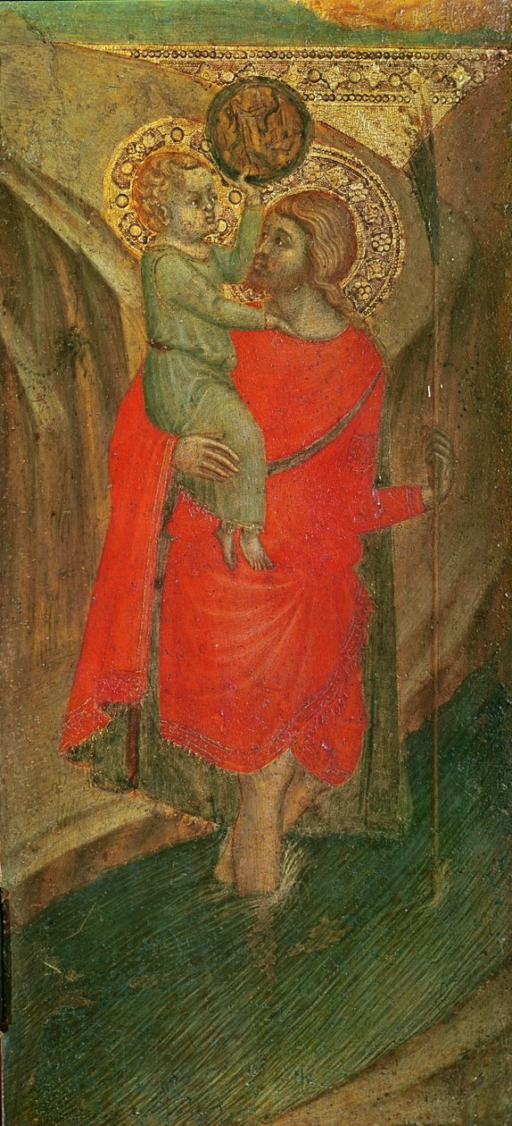 Bakire ve Çocuğun Üçlü Parçası (sol panel: Aziz Christopher) (ahşap üzerine tempera) by Pietro Lorenzetti
