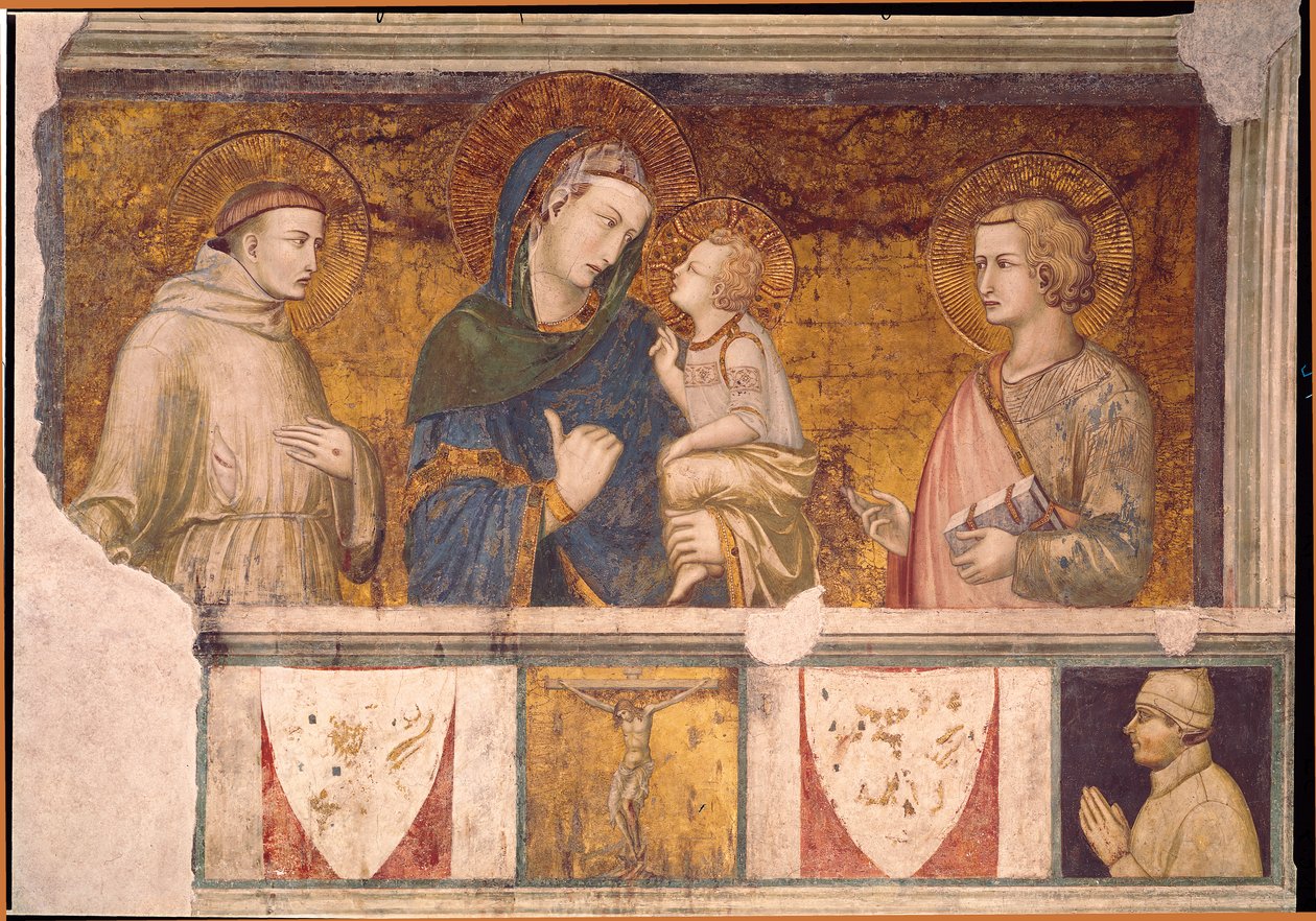 Aziz Francis ve Aziz John Evangelist ile Bakire ve Çocuk by Pietro Lorenzetti