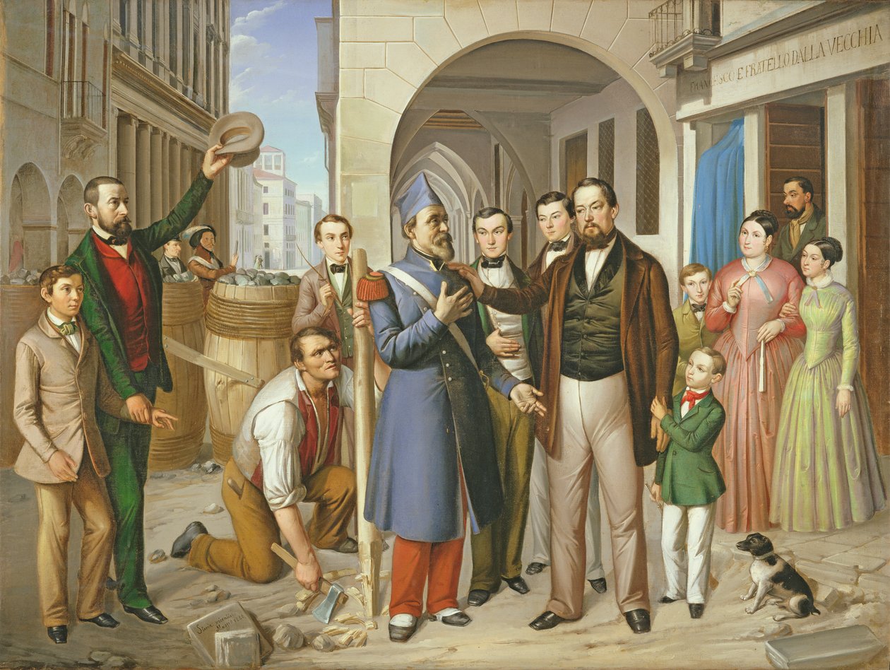 Organizing the Barricades on the Corso Palladio, 1848  by Pietro Negriolo