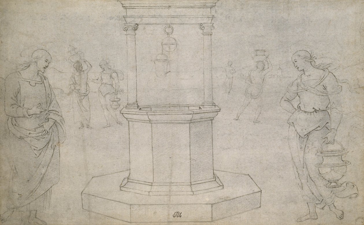 İsa ve Samiriyeli Kadın (beyaz kağıda siyah tebeşir) by Pietro Perugino
