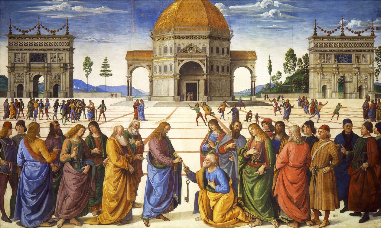 Giving of the Keys to St. Peter, from the Sistine Chapel, 1481  by Pietro Perugino