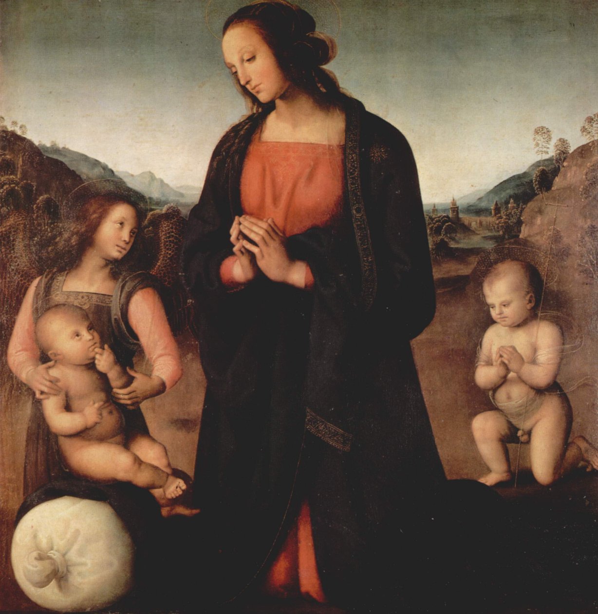 Meryem, Vaftizci Yahya ve bir melekle Mesih çocuğuna tapıyor (Madonna des Sacco) by Pietro Perugino