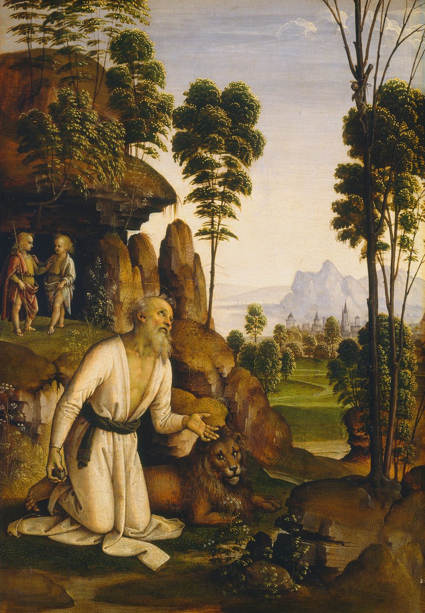 Vahşi Doğada Aziz Jerome, c.1490-1500 (panelde tempera) by Pietro Perugino