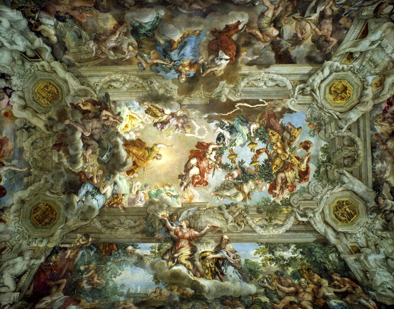 İlahi Takdir ve Barberini Gücünün Alegorisi, Palazzo Barberini Salonunun Tavanı, Roma, İtalya, 1633-39 by Pietro da Cortona