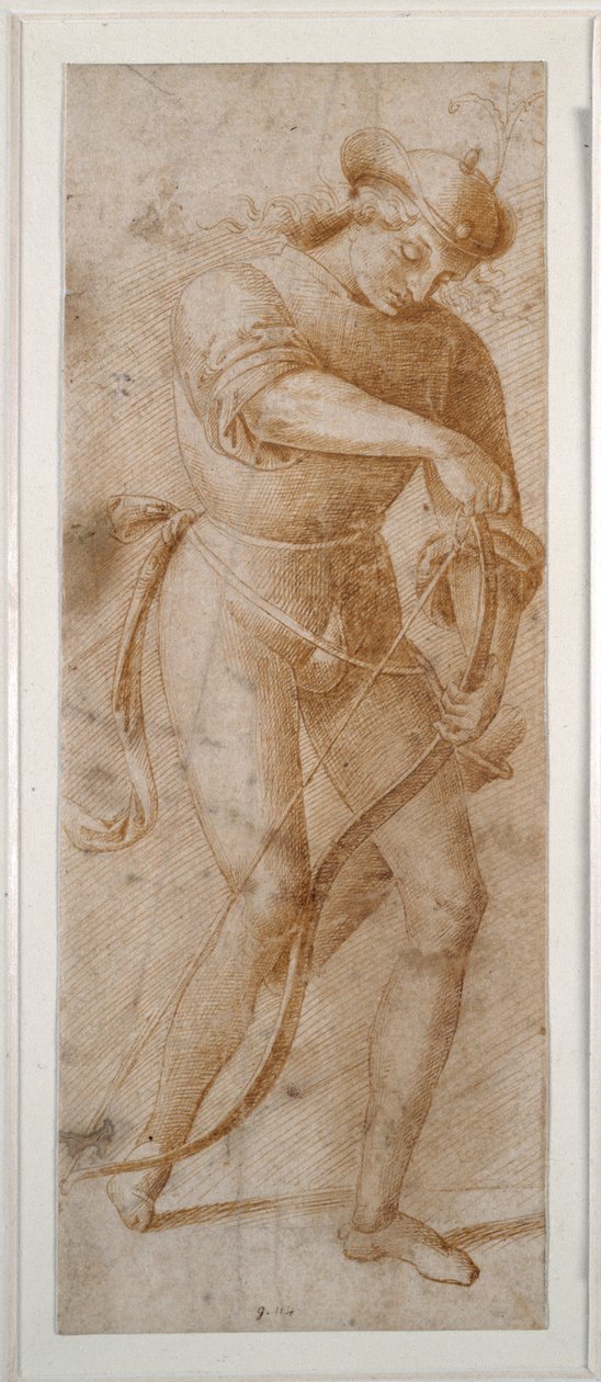 Yayını geren genç bir adam (beyaz kağıt üzerine kalem ve kahverengi mürekkep) by Pietro (follower of) Perugino