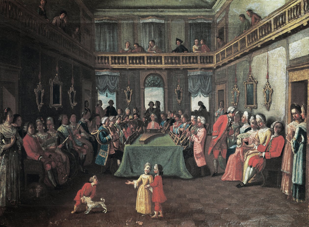 Özel Bir Evde Konser - Bir evde özel konser. Pietro Longhi okulunun resmi by Pietro (school of) Longhi