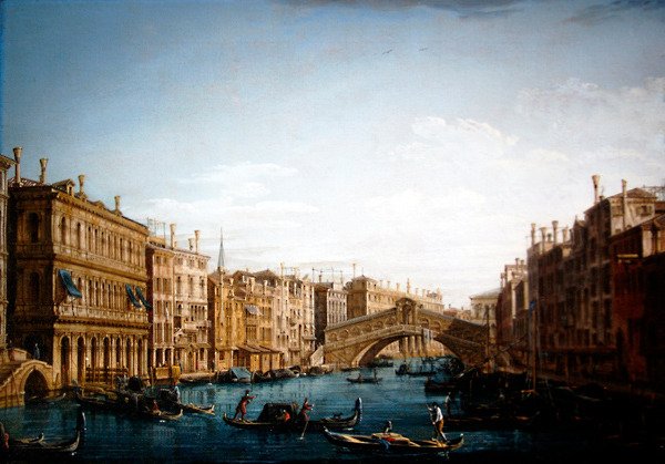 Kuzeye Rialto köprüsüne bakan Büyük Kanal (tuval üzerine yağlı boya) by Pietro Bellotti