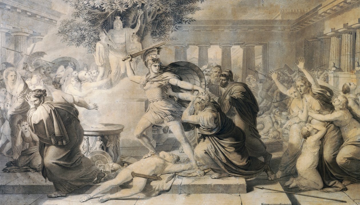 Priamos'un Ölümü, Pietro Benvenuti (1769-1844), 1811 tablosundan baskı by Pietro Benvenuti