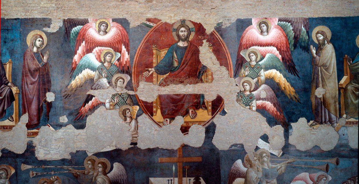 Son Yargılama Mesih, melekleri çevreler. Detay. Pietro de Cerroni dit Cavallini tarafından yapılan fresk (1273-1321 civarında aktif) 1293 Roma, Trastevere