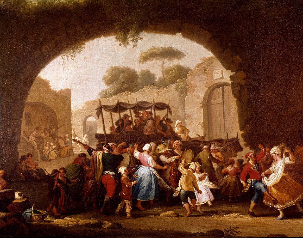 Napoli Detayında dans sahnesi ve popüler parti. Tarantella dansçıları (tarantella, tarantella). Pietro Fabris