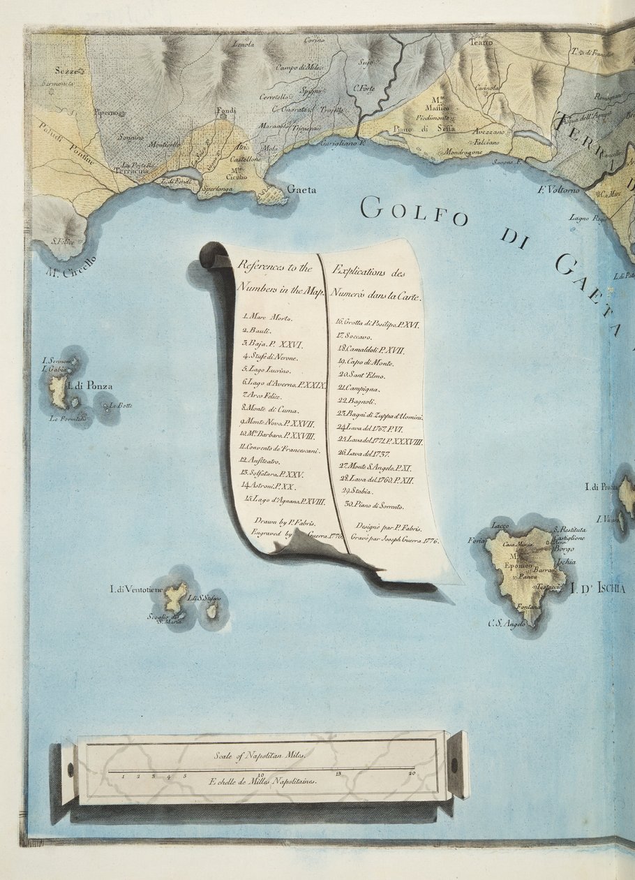 'Campi Phlegraei: İki Sicilya Volkanları Üzerine Gözlemler'den Gaeta Körfezi Haritası, Sir William Hamilton (1730-1803), 1776'da yayınlandı (el renkli gravür) by Pietro Fabris
