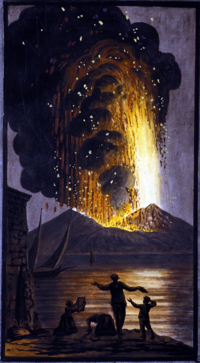 Patlayan vezüv. Bu guaj, İngiliz Napoli büyükelçisi Sir William Hamilton'ın isteği üzerine Pierre Fabris tarafından yapıldı. Bibl. Braidense, Milano. by Pietro Fabris