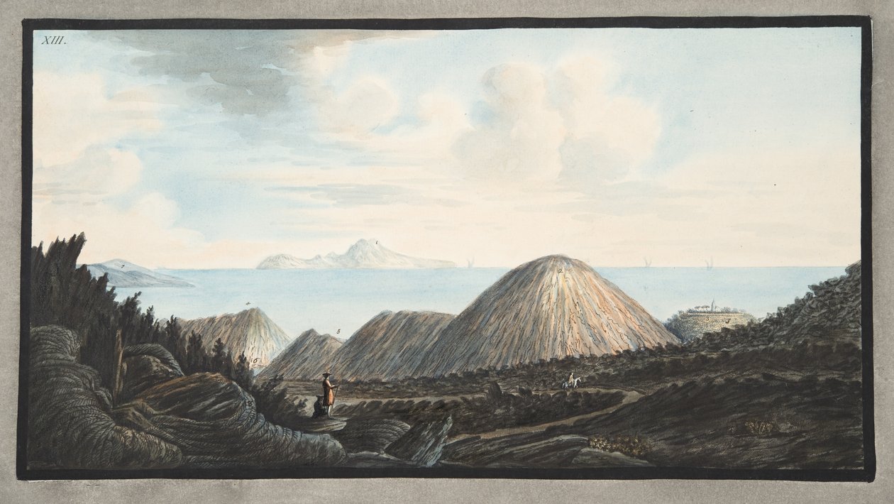 1760 yılındaki patlamayla yükselen küçük dağın mevcut durumunun görünümü, Levha XIII, 