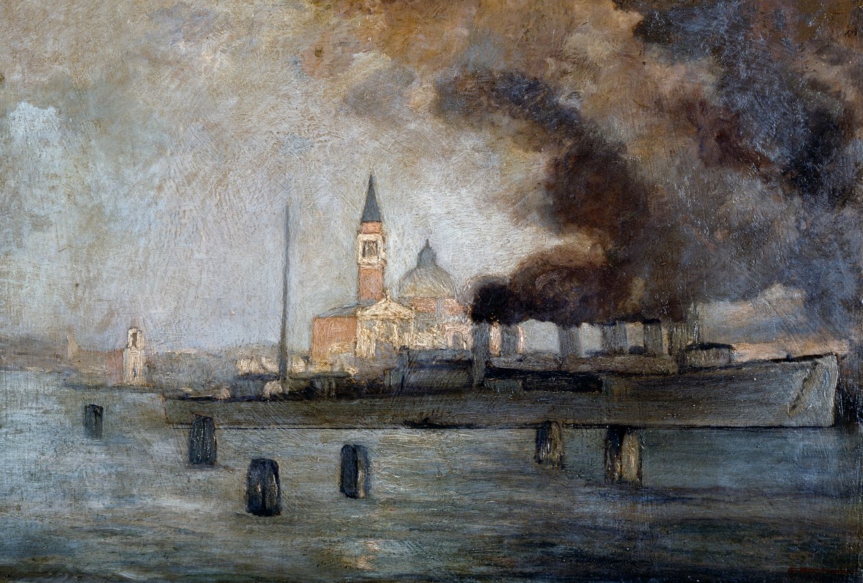 Venedik'teki Aziz Justus Kilisesi, Pietro Fragiacomo (1856-1922), panel üzerine yağlı boya, 39x58 cm by Pietro Fragiacomo
