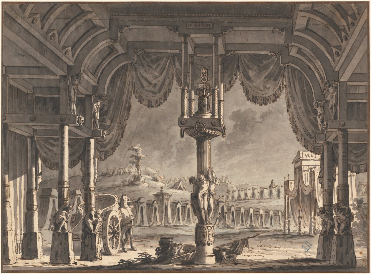 Bir Antik Roma Kampının Gece Sahne Tasarımı (rekto) by Pietro Gonzaga
