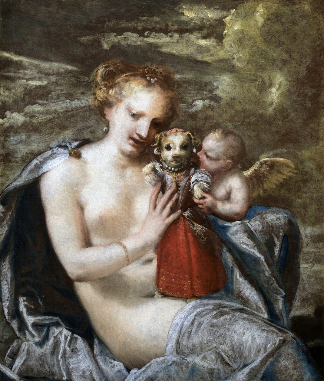 Venüs, Aşk Tanrısı ve küçük bir köpek çocuk gibi giyinmiş. by Pietro Liberi