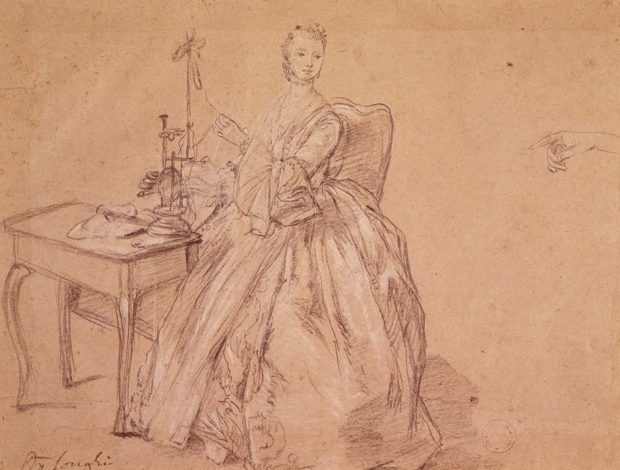 Dönen bir kadın (kağıt üzerinde mum boya ve beyaz tebeşir) by Pietro Longhi