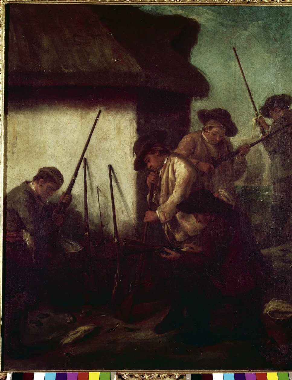 Vadide avlanma: silahların hazırlanması - Resim Pietro Longhi (1702-1785), tuval üzerine yağlı boya, 61x50 cm by Pietro Longhi