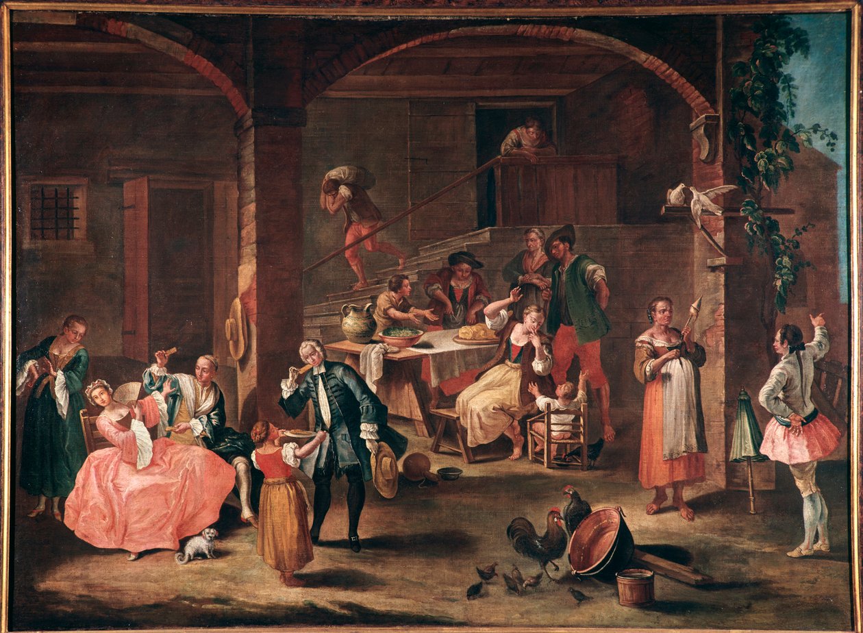 La merenda in Campagna (Kırsal kesimde atıştırmalık) Tablo Pietro Longhi (1702-1785) yaklaşık 1750 Dim 96x131 cm Venedik, Ca 