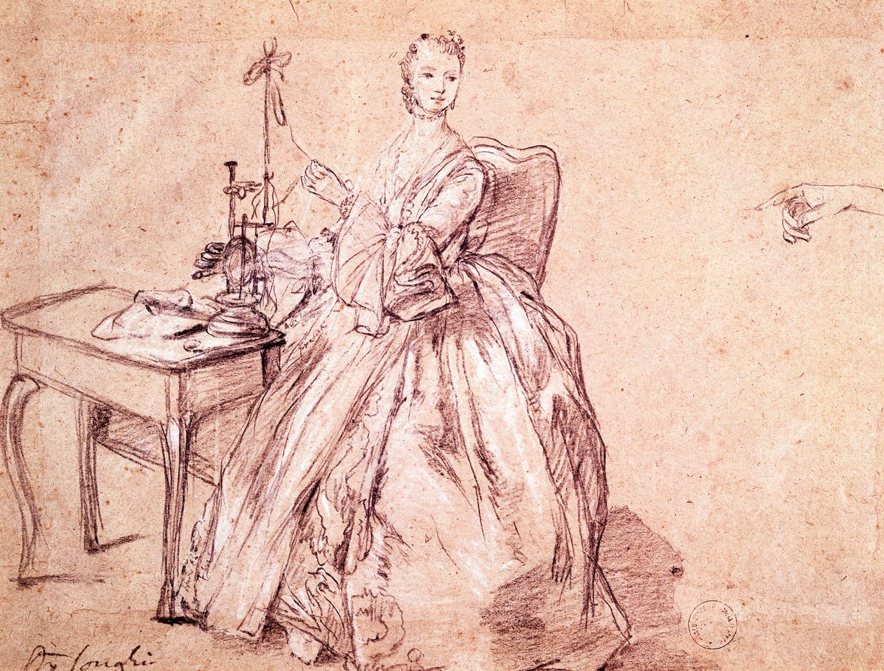 Bayan eğirme ipliği, Pietro Longhi (1701-1785), çizim by Pietro Longhi