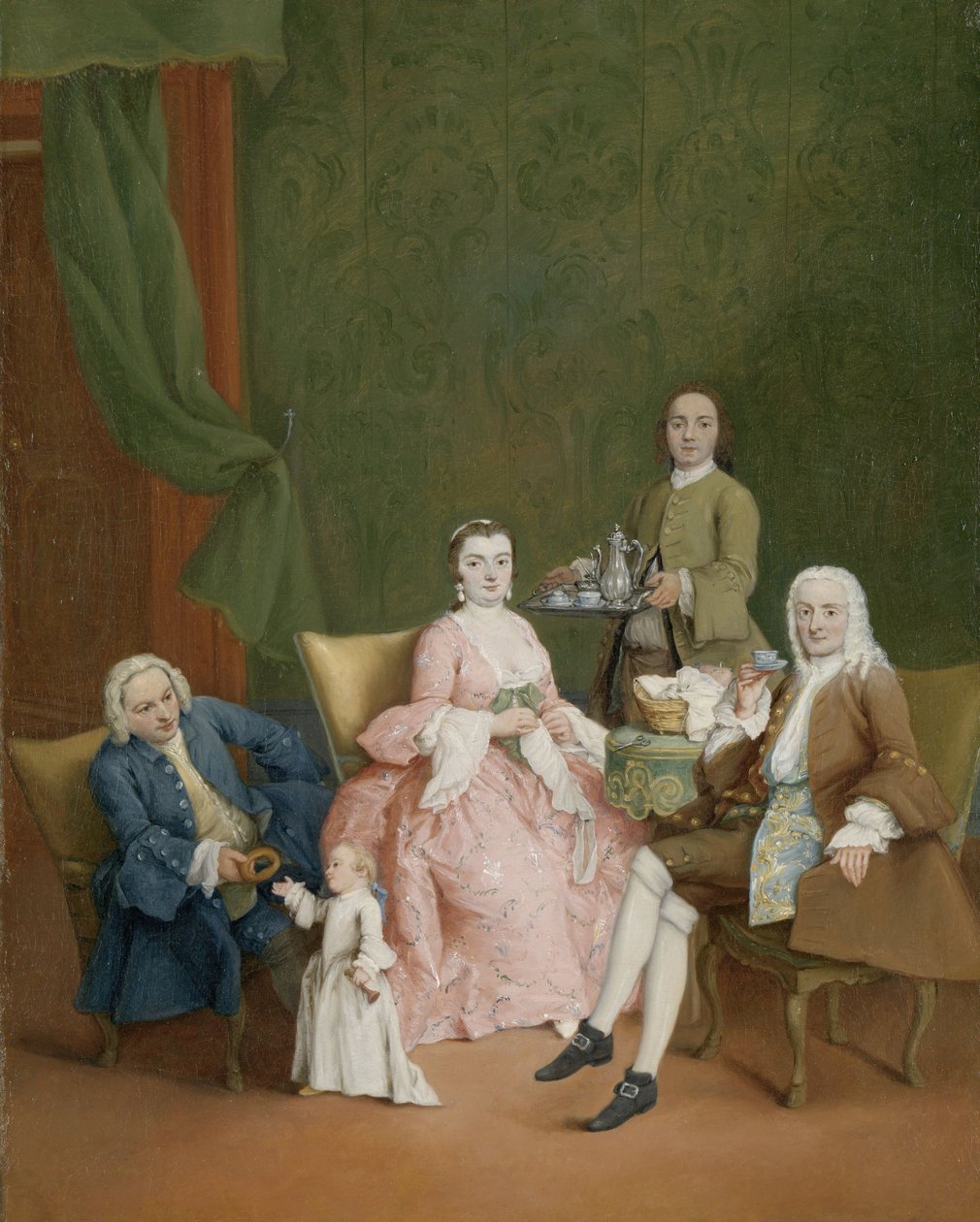 Kahve Sunan Uşaklı Venedikli Bir Ailenin Portresi Kahve servisi yapan bir hizmetçisi olan Venedikli bir ailenin portresi by Pietro Longhi