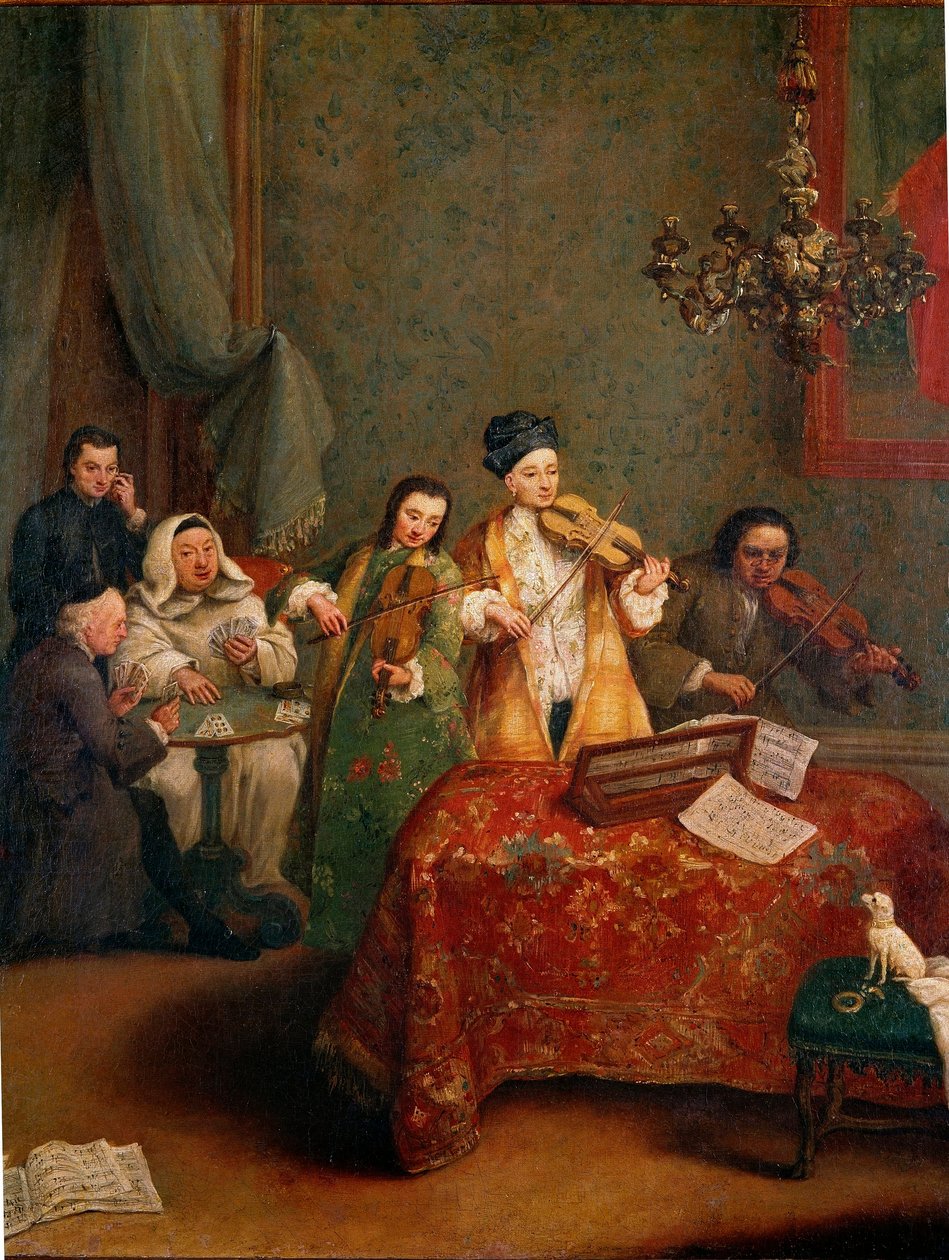 Konser Üç kemancı. Pietro Longhi (1702-1788) tarafından tablo 18. yüzyıl Venedik, Galleria dell