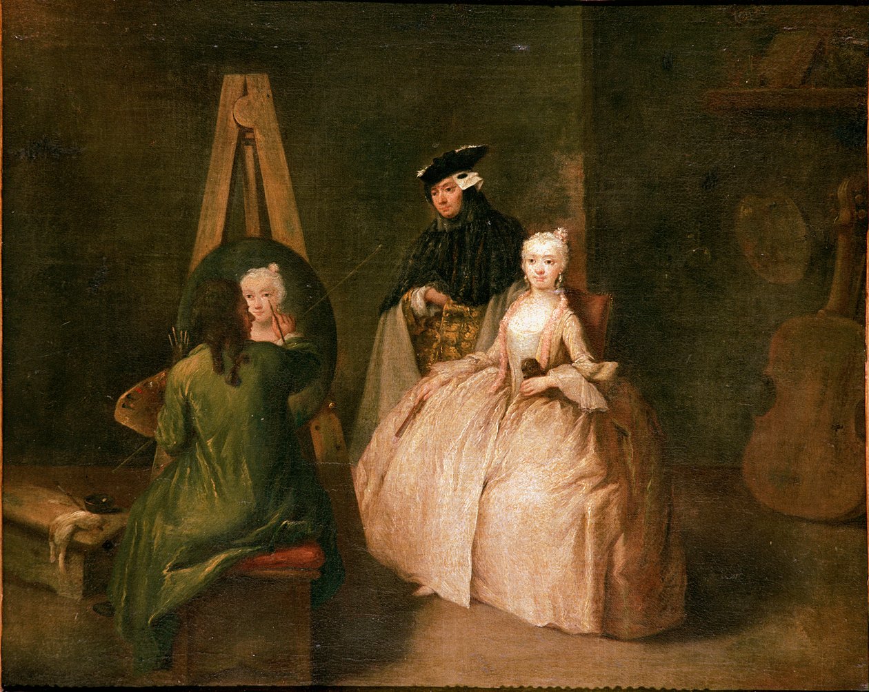 Ressamın atölyesi Ressam şövalesinin önündeki genç bir kadını resmediyor. Pietro Longhi (1702-1785) 1740-1745 Güneş
